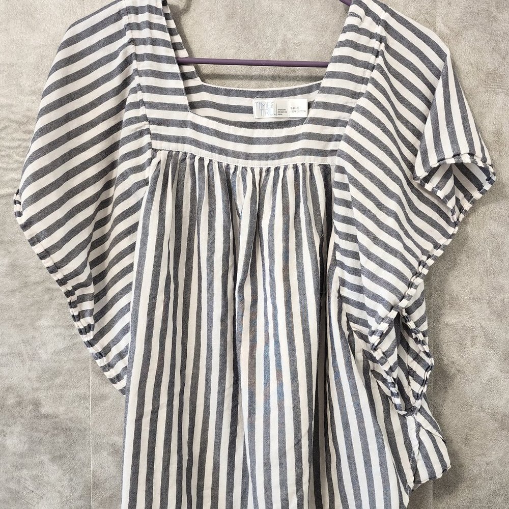 Time & Tru Flowy Striped Square Neck Batwing Top